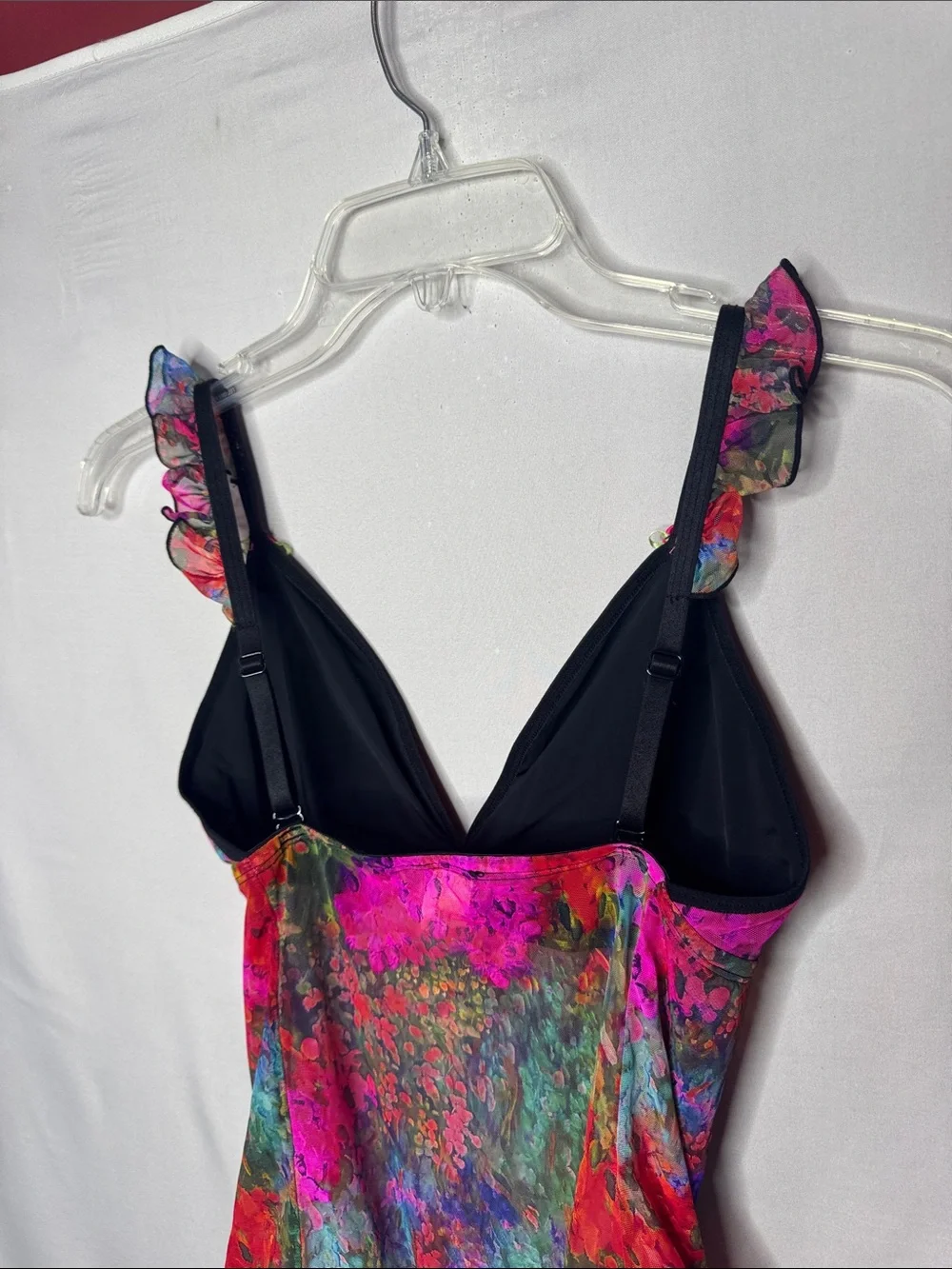 Parade Vibrant Multicolor Floral Mesh Bodysuit With Rose Buds. Size Medium.